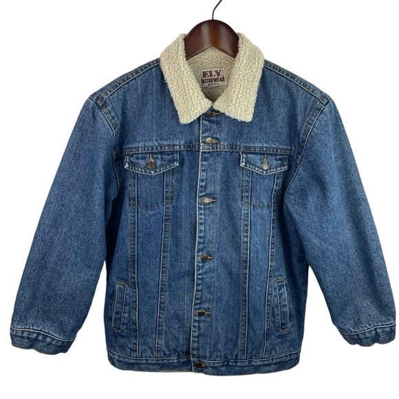 Ely Outerwear | Blue Denim Sherpa Lined Button 3/4 Sleeve Coat - Picture 1 of 8